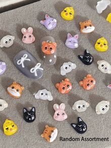 20pcs Random Assortment Packaging Cute Animal Nail Accessories Including Rabbits, Puppies, Ducklings, Etc. Suitable For Nail Decoration Accessories Crafts DIY Nail Accessories - Multicolor - View 4