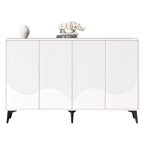 (=N625P210458459W) White Sideboard, 160 Cm Wide, Multifunctional Sideboard, Chest Of Drawers, Tall Cabinet With Adjustable Shelves, 4 Doors, Metal Legs