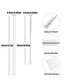 2/4/6pcs Set Of Extra Long Glass Straws, 12.2in Length (Includes Cleaning Brush), Suitable For Large Cups, Minimalist Straight Design, Fits Daily Water, Coffee, Milk Tea, & Durable, Easy To Clean - View 2
