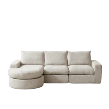 Chenille Sofa With Curved Elements And Chaise Longue, Fully Compressed And Frameless, Modular Corner Sofa With L-Shaped Chaise Longue, Compressed Foam Sofa, No Assembly Required - 米色 - 查看 11
