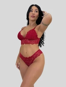Kit 10 Conjuntos Lingerie Feminina Calcinha Renda Sutiã Alças Ajustáveis Fecho Elegância Conforto - Multicolorido - Visão 6