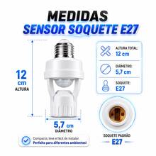Soquete E27 com Sensor de Presença Infravermelho para Garagem Corredor Escada e Hall - kit 1 - Visão 6