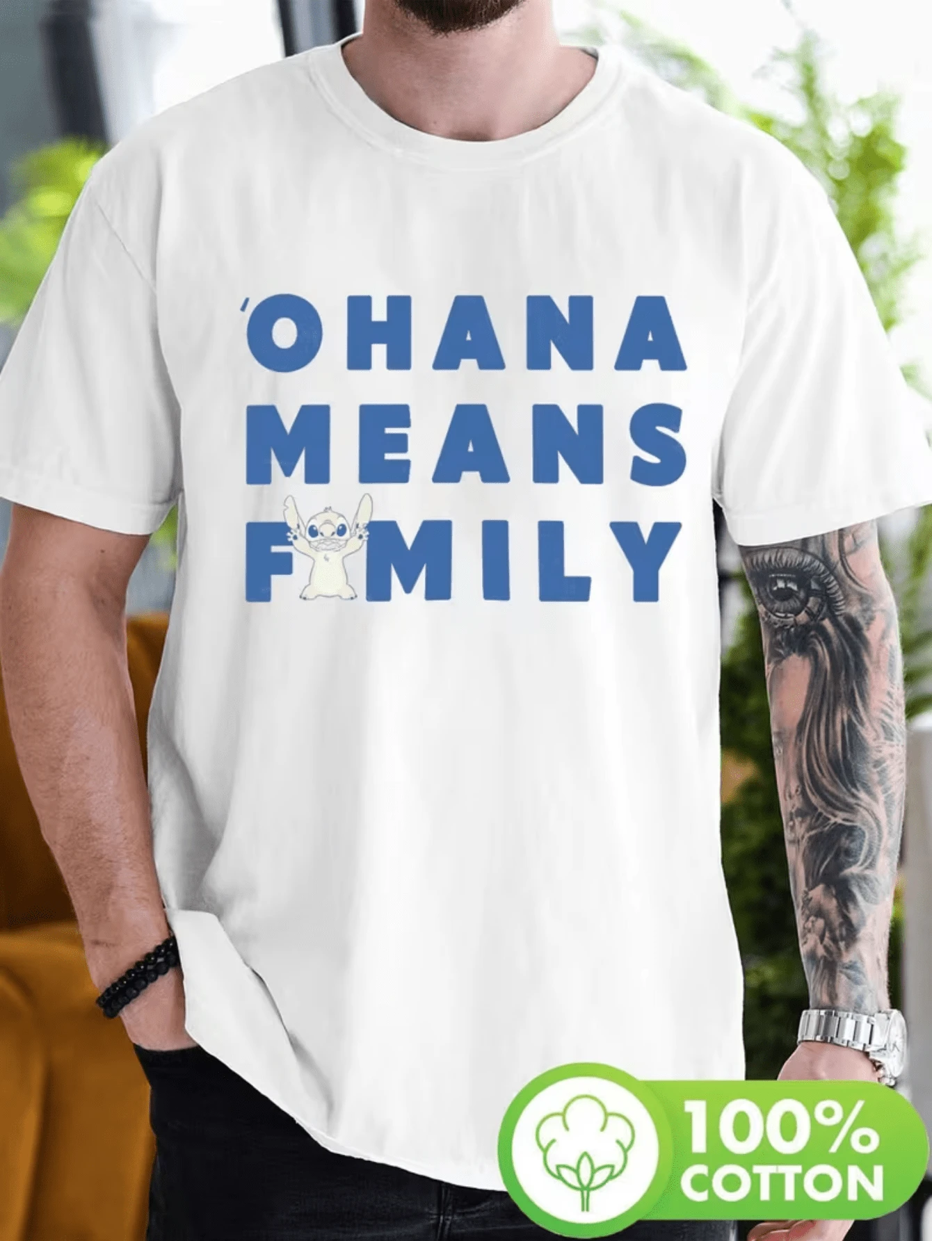 (Disney T Shirts)Stitch 'OHANA MEANS FAMILY' Blue Letter Print 100% Cotton Crew Neck Short Sleeve Graphic Tee Men's Lilo & Stitch Themed Casual Top, Mens Clothes, Men, Ropa De Hombre, Summer Clothes, Men Shirts, Graphic Tees, Disney Outfits Men, Graphic Tees, Camisetas Para Hombre, Camisas Para Hombre, Summer Outfits For Men, Father's Day Gift, Perfect Gift For Family And Friends, Which Are Necessary For Birthday Parties, Disney Shirts, Mens Clothes, Summer Clothes, Officially Licensed Disney T-Shirts, Disney Men's And Women's Spring/Summer Fashion Casual Short-Sleeve T-Shirts - trắng - Xem 1