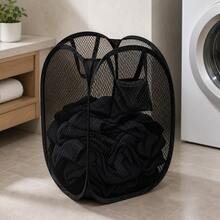 1 buah/2 buah Keranjang Cucian Jaring Lipat, Keranjang Cucian Pop-Up Hitam & Putih dengan Kantong Samping, Tempat Penyimpanan Pakaian Lipat yang Bernapas, Cocok untuk Kamar Tidur, Kamar Mandi, Asrama, Ruang Cuci - MultiWarna - View 7