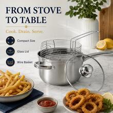 18cm Multi-Function Metal Deep Fryer Set With Lid, Home Use Oil-Saving Frying Pan (Includes 16cm Dedicated Oil Strainer Basket) - View 1