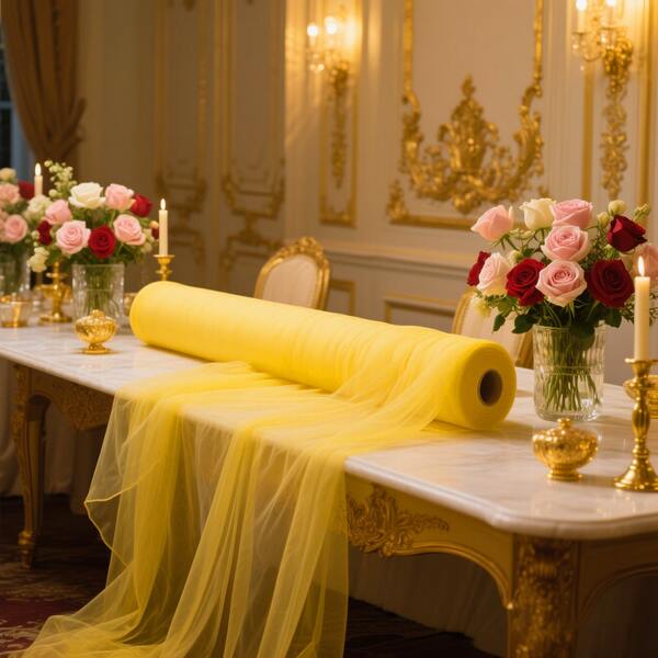 1 Roll/1pc Yellow Outdoor Wedding Arch Backdrop Decoration Romantic Tulle Ceiling Drape, Suitable For Holiday Celebration Decor, Indoor Birthday Party Arch Decor, Ceiling Decor Transparent Tulle