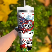 Disney 40 Oz Tumbler With Handle And Straw, Nightmare Before Christmas Jack Skellington Insulated Travel Mug, Double Wall Stainless Steel Vacuum Cup For Hot & Cold Water, Spooky Halloween Christmas Gifts - Nightmare - View 3