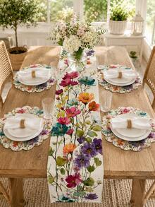 1/2pcs Colorful Watercolor Butterfly Table Runner And Placemat Set, Spring Country Style Restaurant Table Decoration, Suitable For Kitchen, Parties, Holidays And Everyday Use, Bohemian Home Decor. - Multicolor - View 7