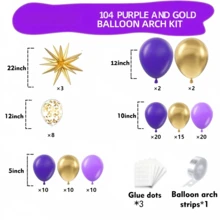104pcs Purple And Gold Balloon Arch Set, Deep Purple And Gold Star Balloon Garland Set, Various Sizes Balloons Suitable For Boys Girls Children Birthday Baby Shower Anniversary Adult Party Luxury Party Decoration - Multicolor - View 2