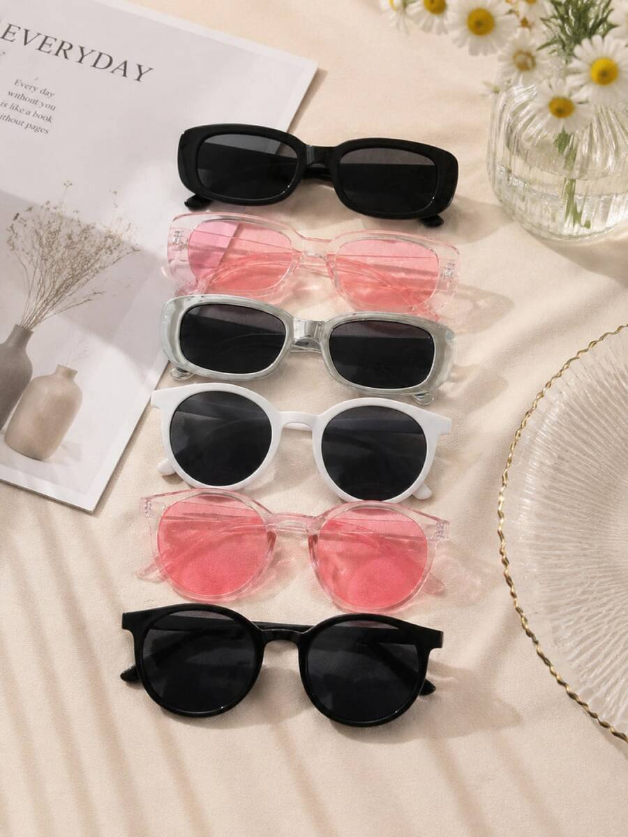 6 Pairs Personalized Retro Ultra-Lightweight Round Frame Candy Color Street Style Fashion Glasses - Multicolor - View 1
