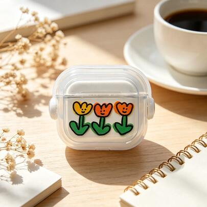 1pc Ốp tai nghe trong suốt màu trắng họa tiết hoa hoạt hình phong cách retro tối giản sáng tạo, thiết kế giá đỡ xoay, phù hợp cho 1/2/3/4/Pro/Pro2/Pro3 [Chỉ bao gồm ốp, không bao gồm tai nghe]