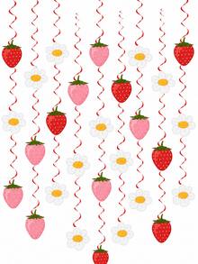 24pcs/2set-Strawberry Daisy Baby Shower Hanging Spiral Decoration, Berry Sweet One Year Old Theme Garland Set, Sweet Girl Newborn Baby Baptism Ceremony 1st Birthday Party Supplies, Red Pink Fruit Baby Wall Hanging Decoration, Strawberry Theme Party Decoration, Summer Theme Baby Shower Garland - Multicolor - View 1