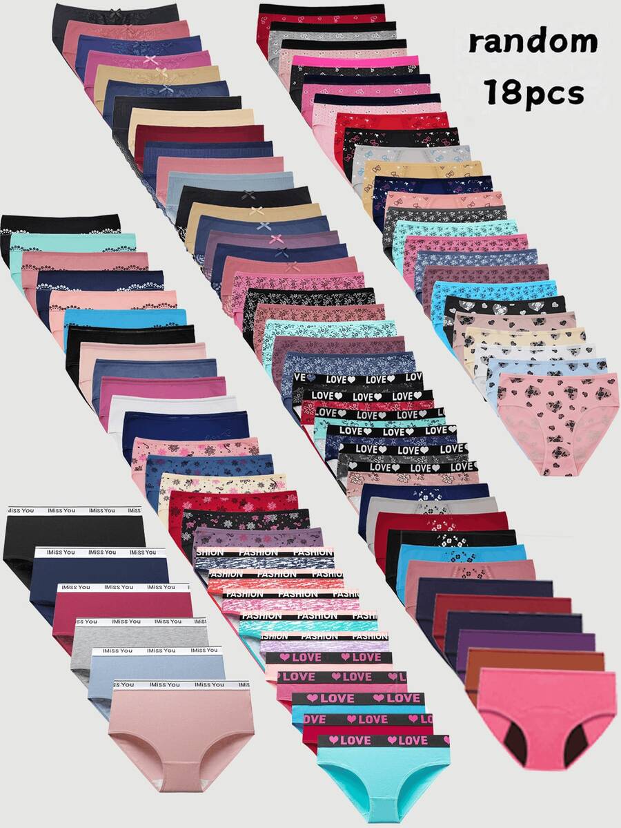 18pcs/Pack Randomly Assorted Cotton Plus Size Briefs Panties For Women - 彩色 - 查看 1