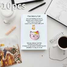 Worry Cat Design Pocket Hug Card, 1/5/10pcs Inspirational Encouragement Gift Card, Thoughtful Card With Positive Vibes And Motivational Messages - Sets - View 10