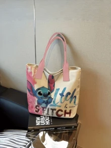 Túi tote in hình hoạt hình dễ thương Lilo & Stitch & Angel của Disney, túi đeo vai bằng vải canvas in họa tiết da báo màu hồng, túi xách tay thường ngày in hình Stitch & Angel, túi đeo vai thời trang in hình nhân vật Disney, túi xách tay nhẹ nhàng thường ngày. - Nhiều màu - Xem 8