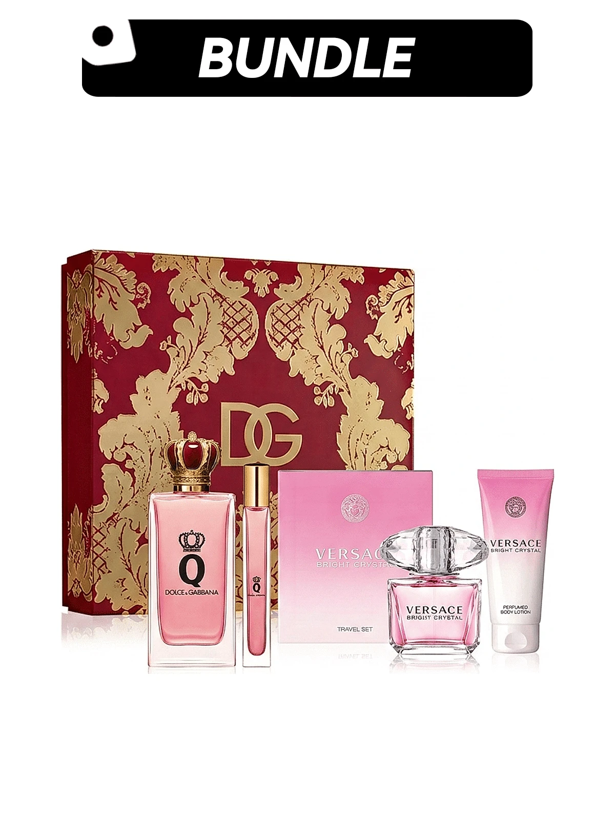 Versace [Bộ sản phẩm nước hoa] Bộ 2 món Q dành cho nữ (Nước hoa EDP 100ml + Chai xịt du lịch 10ml) + Bộ 2 món Bright Crystal (Nước hoa EDT 90ml + Sữa dưỡng thể 150ml) dành cho nữ 3.3oz/100ml + 0.33oz/10ml + 3oz/90ml + 5oz/150ml - nhiều mùi hương - Xem 1