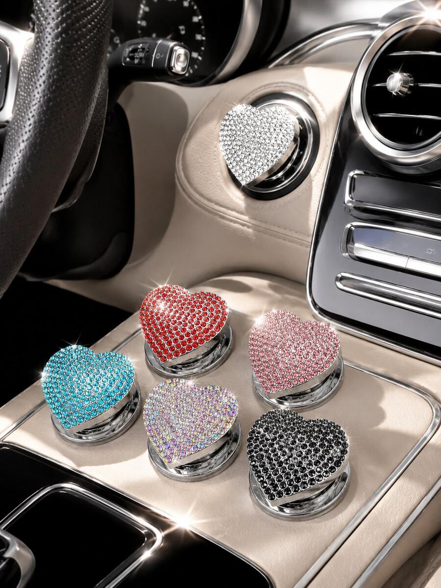 Bling Car Engine Start Button Cover, Heart Crystal Rhinestone Push To Start Button Decoration, Sparkling Diamond Ignition Switch Cover, Universal Car Interior Accessories Decor For Women And Girls, Anti-Scratch Easy Stick-On