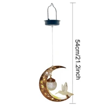 1pc Solar Powered Iron Hummingbird Hanging Lamp, Outdoor Patio Hollow Moon & Sun Decor Projection Light, Waterproof - 蜂鳥吊燈 - 查看 7