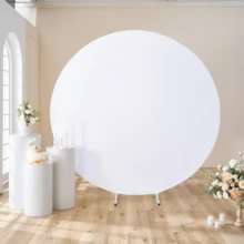 1pc White Round Arch Backdrop Cover, White Round Arch Backdrop Cover, Elastic Fabric, With Elastic Band, Diameter 200/220cm, Round Arch Cover, For Wedding, Birthday Party, Room Background Decoration, Sage Green Round Photography Backdrop, For Round Stand, Baby Shower, Family Party Photography Background Decoration Props, Christmas Party, New Year Party, Home Decoration, Room Decoration Background Decoration - White - View 1