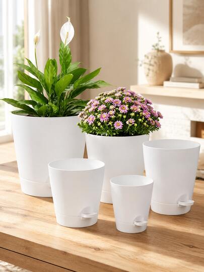 1 chiếc chậu trồng cây tự tưới chất lượng cao, chậu bonsai tròn bằng nhựa để bàn, chậu hoa tự động hút nước kiểu dáng thoải mái