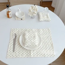 1/2/6pcs INS Style Minimalist Beige Polka Dot Cotton Gauze Fabric Placemats Napkins Decorative Pads For Kitchen Living Room, Suitable For Festivals And Weddings - Multicolor - View 7