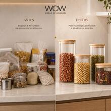 Kit 4 Potes Herméticos Tampa Bambu Organizador Mantimentos Cozinha - Visão 4