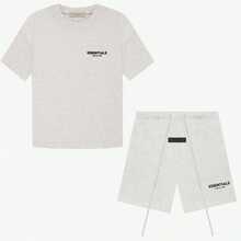 Essentials SS22-05 Women's 2 Piece Outfits Runs 1 Size Large,Casual Letter Print T-Shirt & Drawstring Shorts Set, Comfort Breathable For Gym Streetwear Daily - 淺燕麥/set - 查看 1