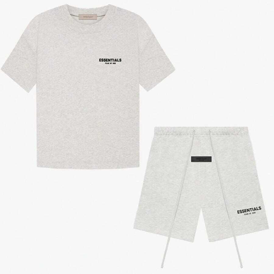 Essentials SS22-05 Women's 2 Piece Outfits Runs 1 Size Large,Casual Letter Print T-Shirt & Drawstring Shorts Set, Comfort Breathable For Gym Streetwear Daily - 淺燕麥/set - 查看 1