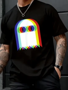 Fantasma  con efectos de color RGB desfasados y vibrantes que representan una estética surrealista y moderna con un toque lúdico y enigmático perfecta para la camiseta de hombre ideal para expresar tu individualidad audaz y divertida en cualquier ocasión casual añadiendo un toque de misterio y originalidad a tu atuendo diario esta camiseta de hombre es la pieza clave para destacar. - Negro - Ver 8