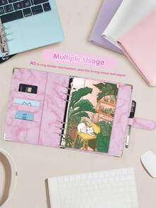 1pc Marble Pattern Cover + 25 Sheets 4-Slot Inner Pages A5 Notebook Photo Album With 4 Pockets 6-Ring PU Leather Loose-Leaf Personal Organizer Photo Album - Multicolor - View 4