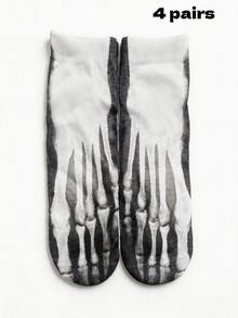 1/4 par de calcetines con impresión de esqueleto de rayos X en 3D, estilo callejero personalizado, versátiles para fiestas y uso diario - Multicolor - Ver 6