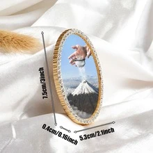 1pc Metal Fridge Magnet, Oval Vintage Decor Magnet With Snowy Mountain Painting, Handcrafted Rhinestone Embellished Fridge Magnet, Perfect Gift, Home Decor! - one-size - View 6