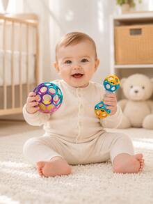Baby Rattle Ball With Handle - Colorful Shaking Rolling Sensory Toy, Easy-To-Grip Baby Rattle Ball - Multicolor - View 8