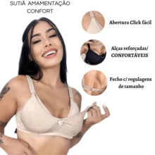 KIT 5 Sutiã para Amamentação Fecho Clic Rápido e Sem Bojo conforto dia a dia Maternidade pós parto - Multicolorido - Visão 2