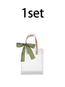 6/1 Set Hochzeitsgeschenktüten-Set, Rot/Grün/Rosa mattierte transparente Griffe mit breiter Schleife und Raffia, elegante kleine Geschenktüten, festliche Verpackungstüten, Geschenkverpackungstüten, geeignet für Hochzeitsgeschenke, Feiern, Geburtstagsparty-Verpackung, Brautparty - Mehrfarbig - Übersicht 10