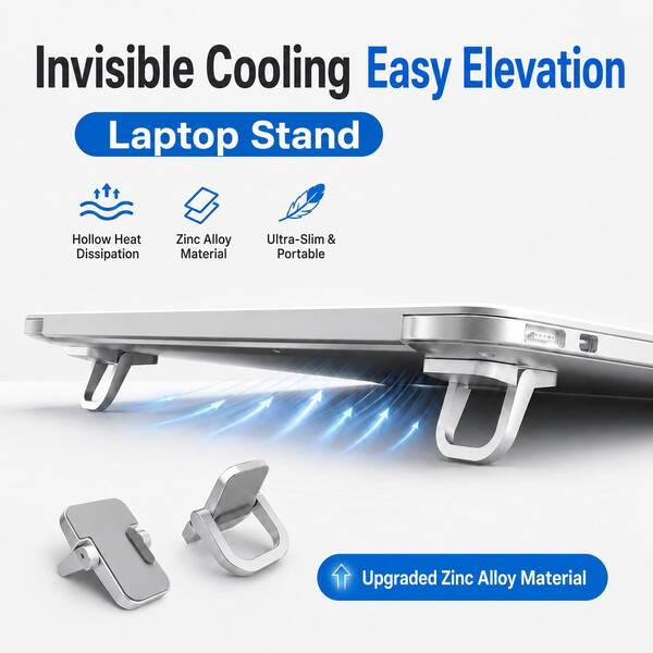 1 Pair Foldable Adhesive Laptop Stand, Invisible Zinc Alloy Laptop Riser Feet, Portable Heat Dissipation Riser Stand Compatible With Most Laptops
