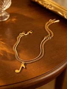 Pulsera elegante de doble capa con notas musicales en tono dorado - Amarillo Oro - Ver 3