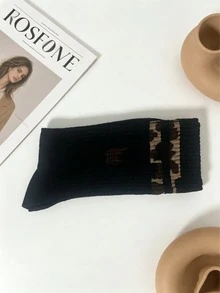3双豹纹船袜，男女通用休闲条纹中筒袜 - 彩色 - 查看 7