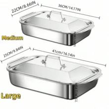 Khay nướng hình chữ nhật bằng thép không gỉ bán chạy nhất có nắp đậy - Khay nướng cá, khay hấp đa năng dung tích lớn dùng trong lò nướng, thiết kế cách nhiệt phù hợp cho nhà bếp và phòng ăn gia đình, kích thước trung bình/lớn, dễ vệ sinh, có thể rửa bằng máy rửa chén, dụng cụ nấu ăn nhà bếp được đánh giá cao. - Nhiều màu - Xem 4