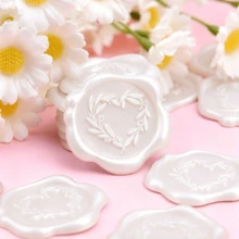 25pcs/Pack Pearl White Heart Flower Wreath Pattern Wax Seal Stickers, For Wedding Invitations, Party Invitations, Gift Packaging, Scrapbooking Decoration - Pearlescent White - View 3