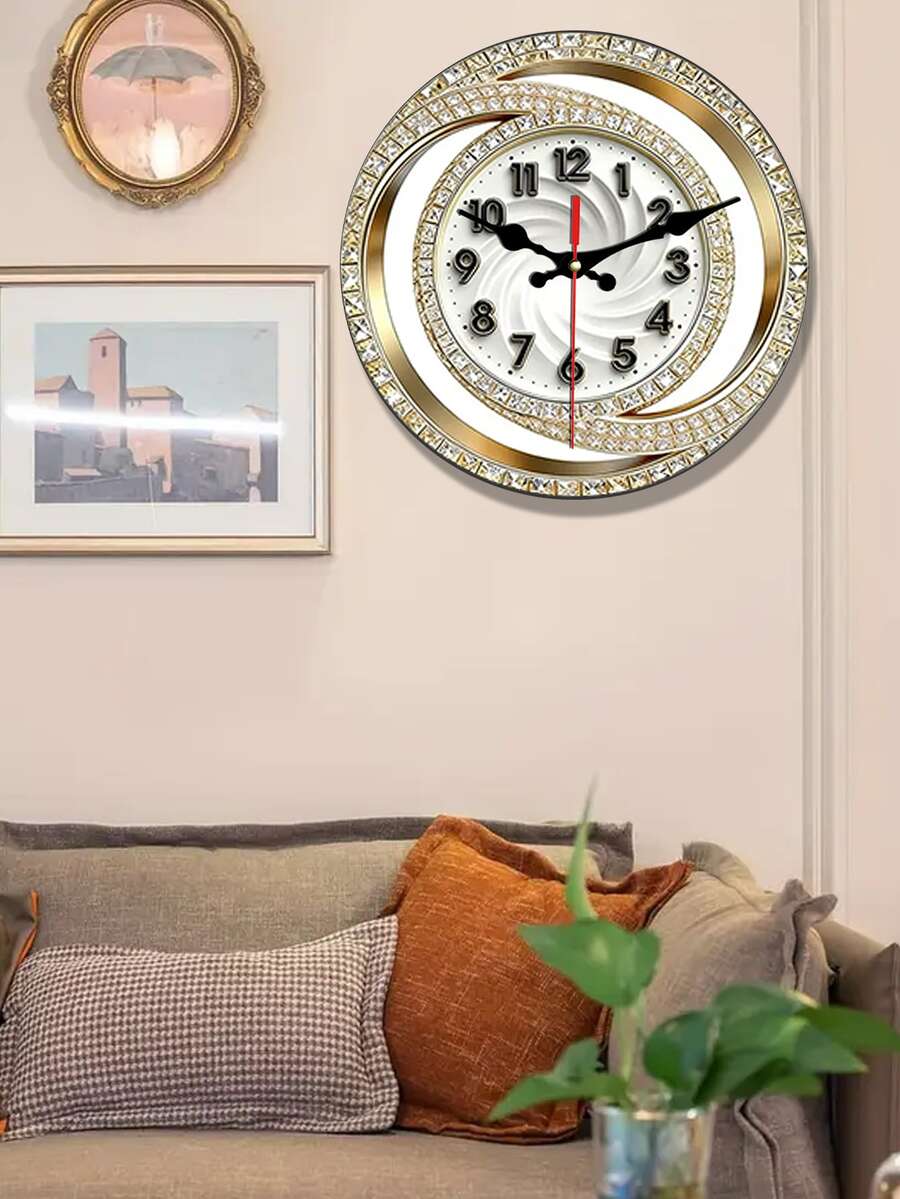 2D Datar. 1 buah. Jam Dinding Kayu Bertema Berlian Kreatif Cincin Ganda, Jam Dekoratif Senyap, Jam Dinding Inovatif, Cocok Untuk Dekorasi Kamar Tidur, Ruang Tamu, Dan Kantor, Tersedia Dalam Ukuran 25/30cm (Baterai Tidak Termasuk) - MultiWarna - View 1