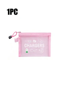 網格化妝包印有「Charger」字母，便攜式收納包，多功能收納包，化妝包，護膚包，旅行必需品，宿舍用品，珠寶收納，口紅和化妝品收納包。適合商務人士和旅行者，實用便攜式收納包，完美用於存放旅行、辦公室和居家數位配件，推薦作為節日和生日禮物 - 彩色 - 查看 13