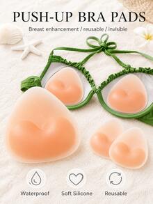 1 Pair Silicone Bra Pads, Invisible Push-Up Breast Enhancer Inserts, Washable Reusable Waterproof No-Show Bra Cups, Soft Thick Natural Lift Inserts For Bikini, Swimsuit, Dresses, Tops & Daily Wear - Multicolor - View 2