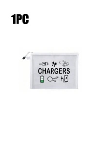 網格化妝包印有「Charger」字母，便攜式收納包，多功能收納包，化妝包，護膚包，旅行必需品，宿舍用品，珠寶收納，口紅和化妝品收納包。適合商務人士和旅行者，實用便攜式收納包，完美用於存放旅行、辦公室和居家數位配件，推薦作為節日和生日禮物 - 彩色 - 查看 19