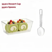 25/50pcs Dessert Cups, 5oz 150ml Dessert Cups With Spoons And Lids, Plastic Dessert Bowls, Reusable Plastic Rectangular Dessert Cups, Mini Plates, Cake Molds, Suitable For Desserts, Pudding, Mousse, Picnic, Party - Transparent - View 15