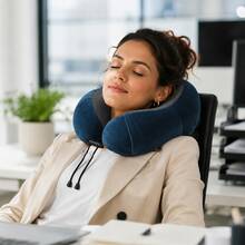 Travel Cervical Pillow Without Head Droop, Ergonomic U-Shaped Cervical Pillow Made Of Memory Foam, 360° Cervical Support For Naps On Airplanes, In Cars And In Offices, Washable Cover. - Sky Blue - View 3