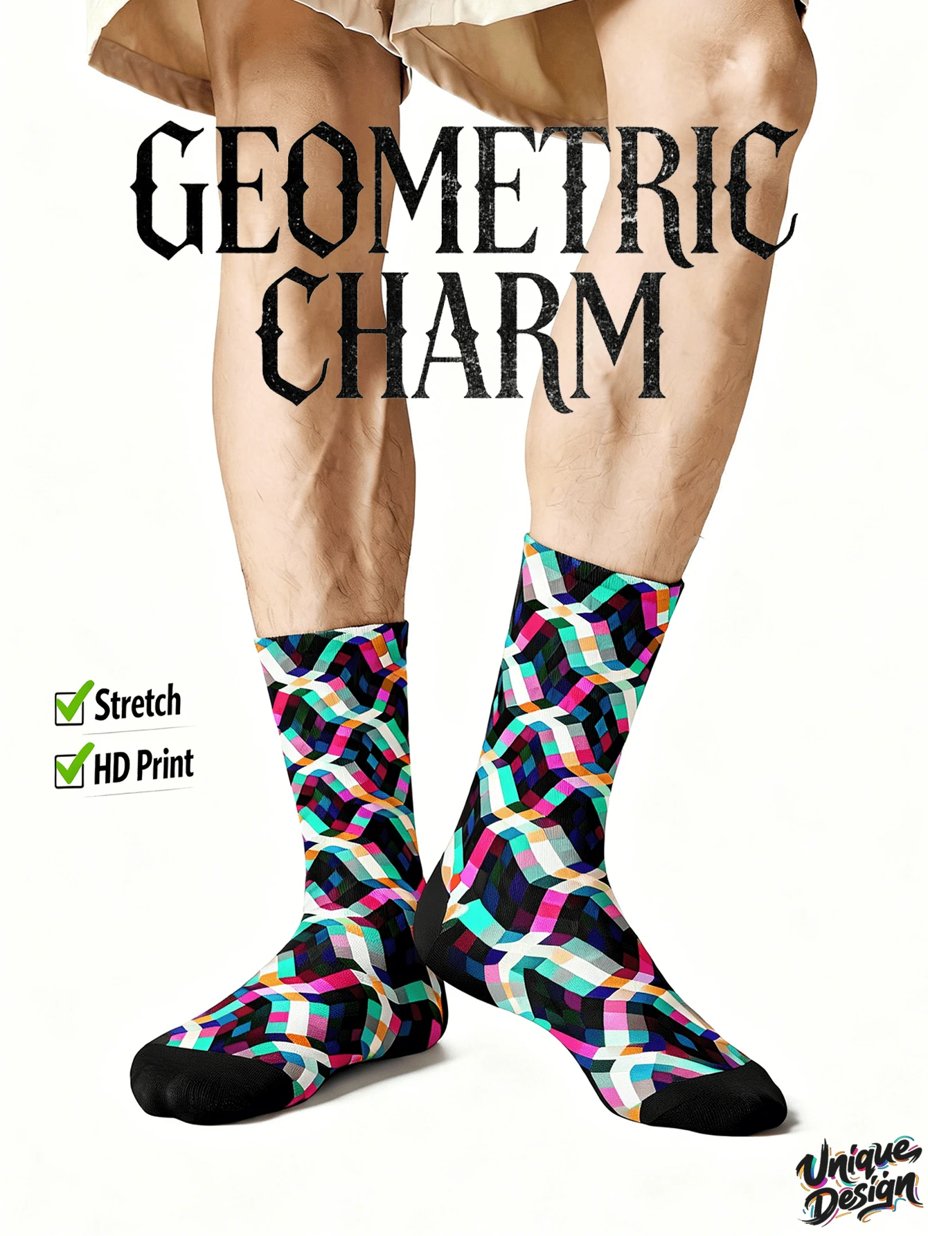 Kaos Kaki Pria Bermotif 360° Keren - Kaos Kaki Gaya Jalanan, Geometris, Berlian, Segitiga, Hewan, Warna-warni, Hip Hop, Cocok untuk Sehari-hari, Liburan & Pesta - MultiWarna - View 1
