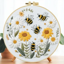 1pc 15*15cm/5.9*5.9in-20*20cm/7.9*7.9in Flower & Bee Embroidery Kit, Adult Beginner DIY Handmade Embroidery Set, Home Decor Gift, Women's Sewing Gift, Includes User Manual, Printed Pattern Fabric, Embroidery Hoop, Needle & Thread - A - View 11
