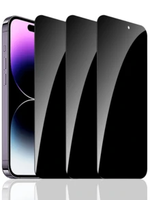 3pcs Privacy Tempered Glass Screen Protector, High Definition Transparent, Anti-Fingerprint, Bubble-Free, Compatible With Phone Cases For IPhone 17, 16, 15, 14, 13, 12, 11 Pro Max, 17e, 16e, XR, XS Max, SE2, SE3, 8, 7, 6 Plus - Black - View 1