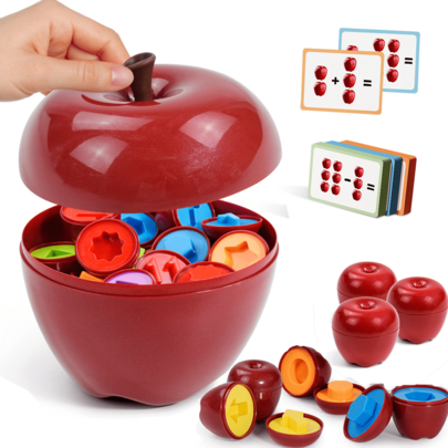 Educational Apple Toys, Montessori Geometric Shape Sorting & Matching Toys For Toddlers 18+ Month, Early Educational Learning Color Games, Activities Game Toys For Preschool Classroom & Gifts